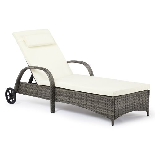 Sun Lounger Recliner Wheeling Garden PE Rattan Furniture Outdoor Daybed Cushion for Backyard, Patio, Poolside