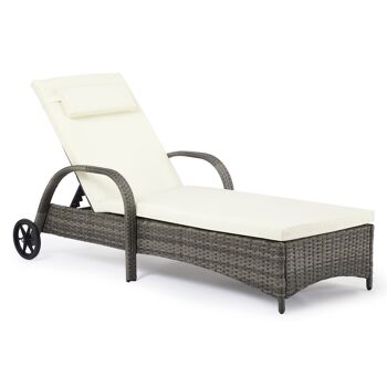 Chaise longue inclinable à roulettes jardin PE meubles en rotin coussin de lit de repos extérieur pour arrière-cour, terrasse, piscine 1