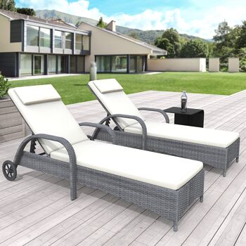 Chaise longue inclinable à roulettes jardin PE meubles en rotin coussin de lit de repos extérieur pour arrière-cour, terrasse, piscine 2