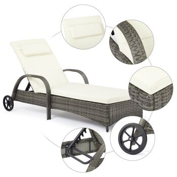 Chaise longue inclinable à roulettes jardin PE meubles en rotin coussin de lit de repos extérieur pour arrière-cour, terrasse, piscine 3