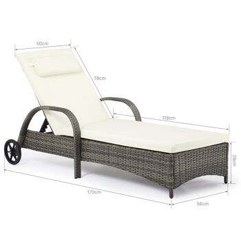 Chaise longue inclinable à roulettes jardin PE meubles en rotin coussin de lit de repos extérieur pour arrière-cour, terrasse, piscine 4