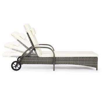 Chaise longue inclinable à roulettes jardin PE meubles en rotin coussin de lit de repos extérieur pour arrière-cour, terrasse, piscine 5