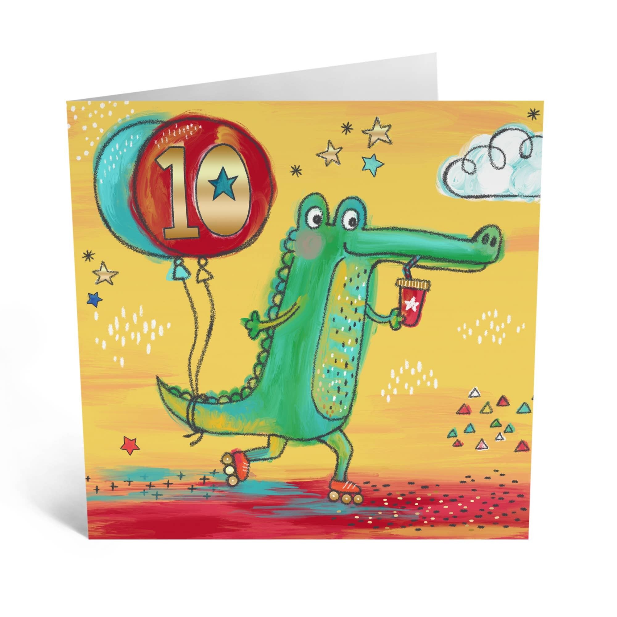 Biglietto di auguri per il decimo compleanno, simpatico biglietto di compleanno per ragazzi, 10 anni
