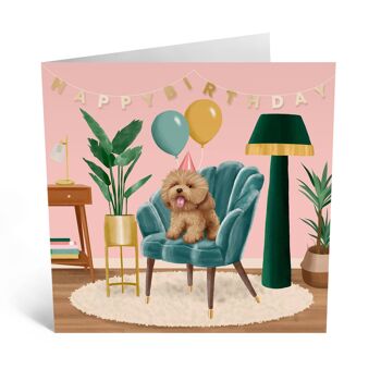 Carte Joyeux anniversaire de chien de fauteuil