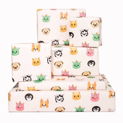 Geschenkpapier mit Baby-Tiergesichtern – 1 Blatt