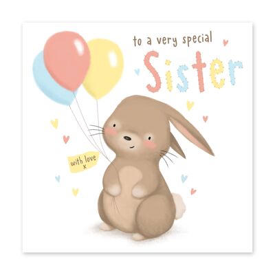 Carte d'anniversaire drôle de soeur de ballons de lapin de Bink