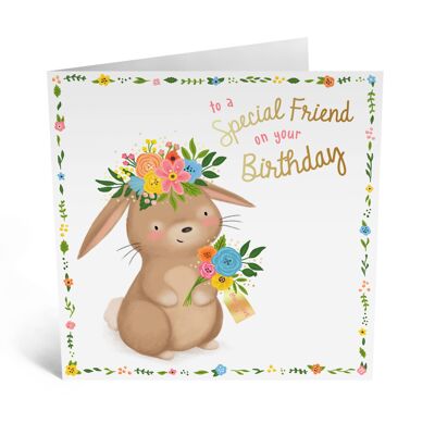 Binky Bunny Flower Crown Tarjeta de cumpleaños linda