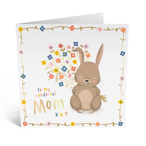 Binky Bunny Flowers Mom Cute Birthday Card