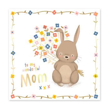 Carte d'anniversaire mignon de maman de fleurs de lapin de Binky 2