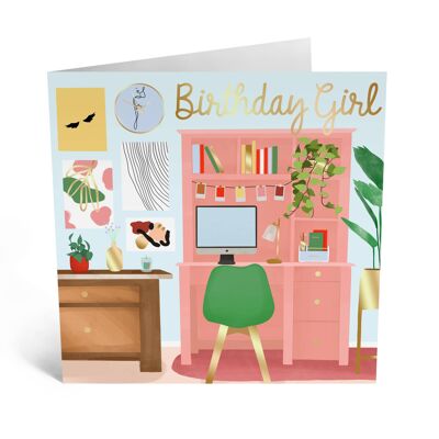Geburtstags-Mädchen-Schreibtisch-niedliche Geburtstags-Karte