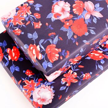 Papier Cadeau Floral Bleu Et Rouge - 1 Feuille 4
