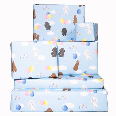 Bunnies Bday Balloons Wrapping Paper - 1 Sheet