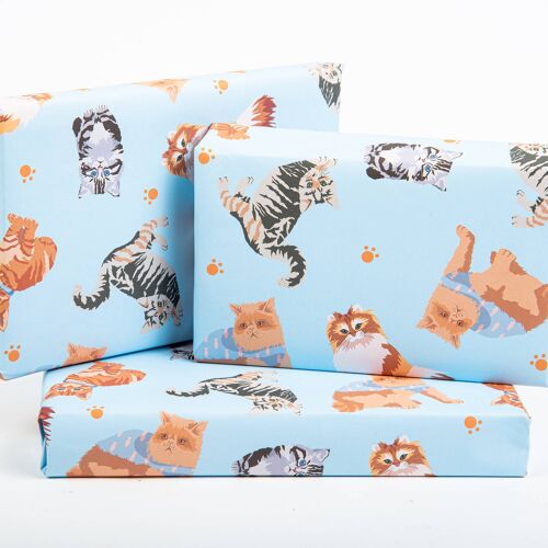 Cats Blue Wrapping Paper - 1 Sheet