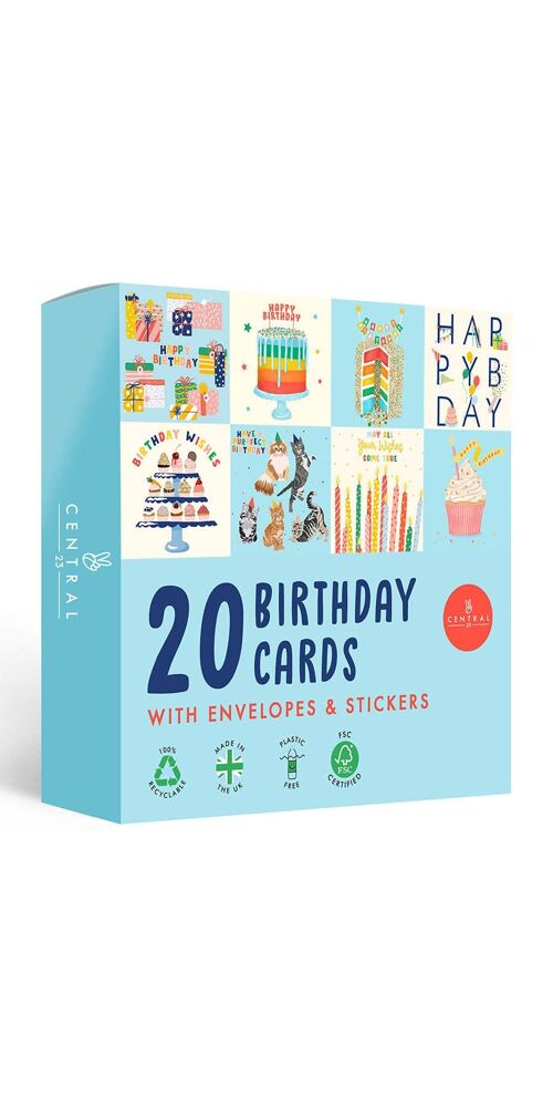 Central 23 - Pack Of 20 Cute Birthday Cards - Greeting Cards