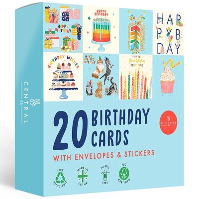 Central 23 – Packung mit 20 niedlichen Geburtstagskarten – Grußkarten