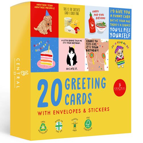 Central 23 Pack Of 20 Cheeky Rude Playful Birthday Cards