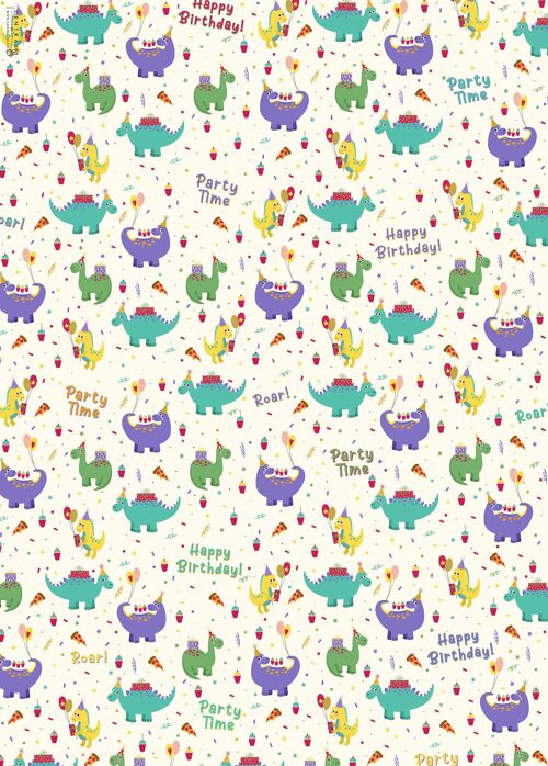 Colourful Dinos Wrapping Paper - 1 Sheet