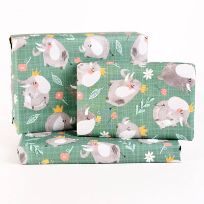 Dancing Elephants Green Wrapping Paper - 1 Sheet