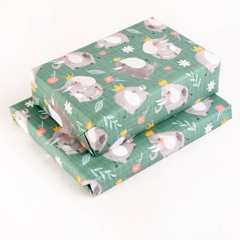 Papier cadeau vert éléphants dansants - 1 feuille 2