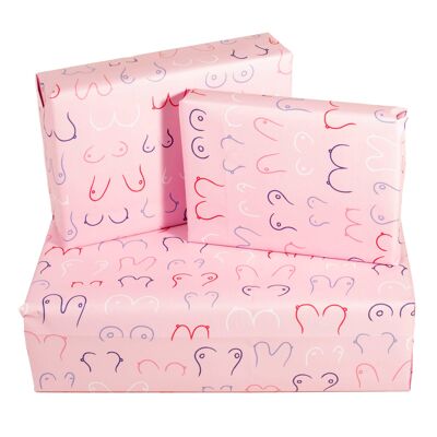 Doodle Boobs Rosa Geschenkpapier – 1 Blatt