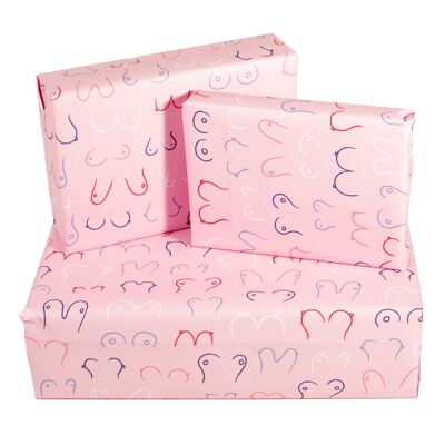Doodle Boobs Pink Wrapping Paper - 1 Sheet