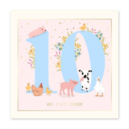 Farmyard Birthday 10 Card
