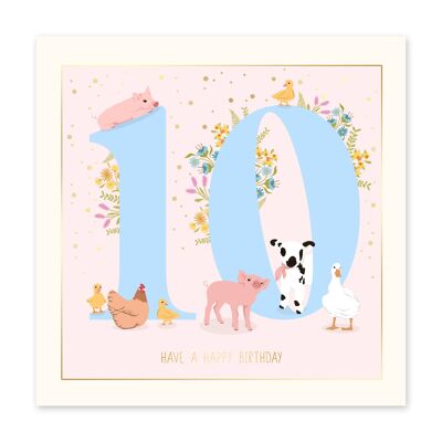 Tarjeta de cumpleaños 10 de granja