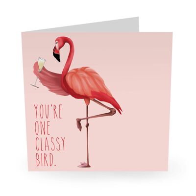 Biglietto di compleanno carino con uccello di classe Flamingo