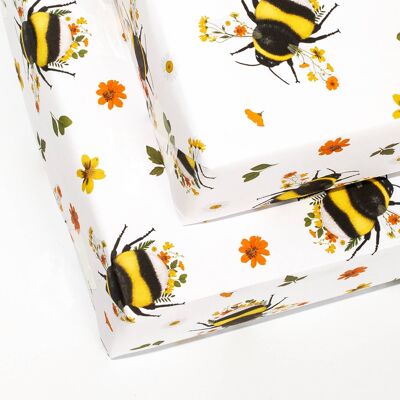Floral Bumble Bee Wrapping Paper - 1 Sheet