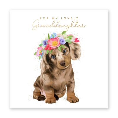 Tarjeta floral para nieta Dachshund