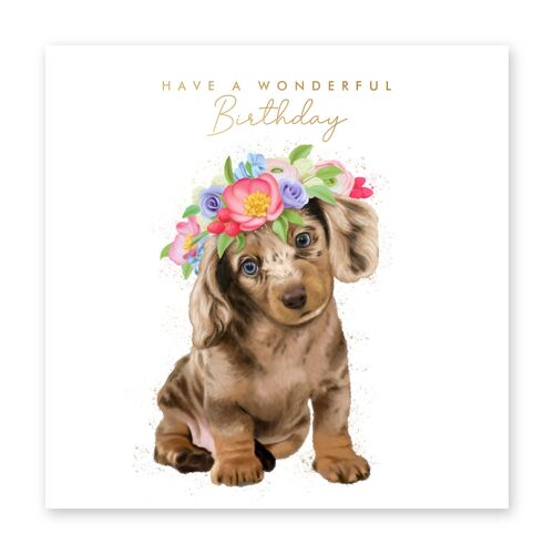 Floral Dachshund Birthday Card