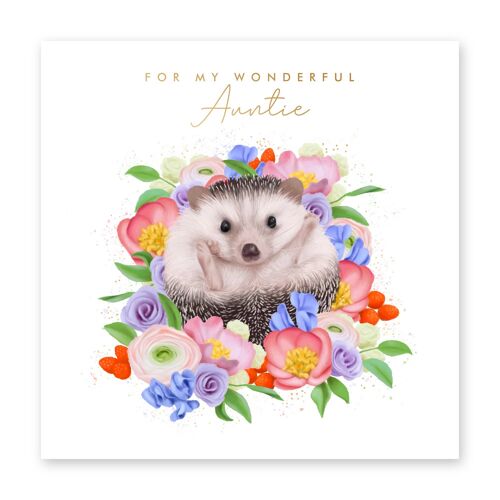 Floral Hedgehog Auntie Card