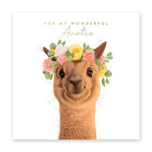 Floral Llama Auntie Card