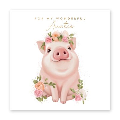 Floral Pig Auntie Card