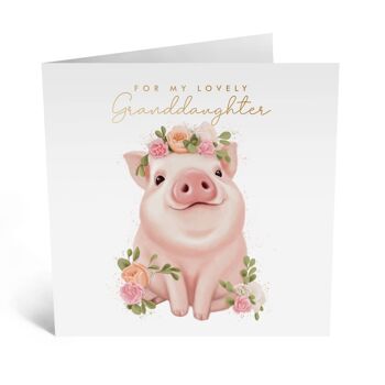 Carte Petite-fille de cochon floral 3