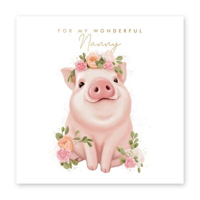 Tarjeta de niñera de cerdo floral