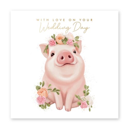 Floral Pig Wedding Card