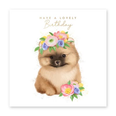 Tarjeta de cumpleaños floral del perrito