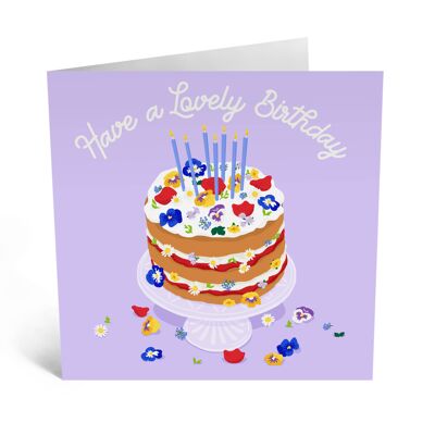 Tarjeta de cumpleaños linda de la torta de la flor