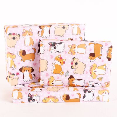 Papel de regalo Flower Crown Dogs - 1 hoja