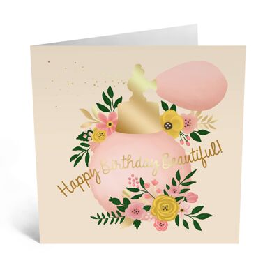 Goldblumenparfümflasche-niedliche Geburtstags-Karte