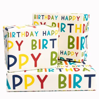 Papel de regalo colorido Happy Birthday - 1 hoja