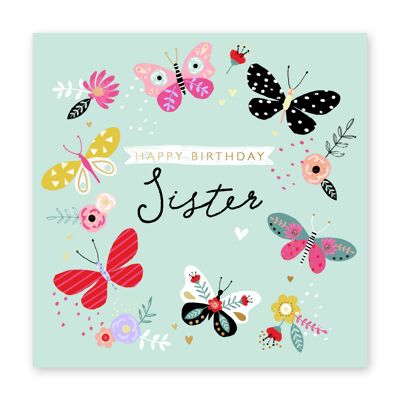 Tarjeta Feliz Cumpleaños Hermana Mariposas