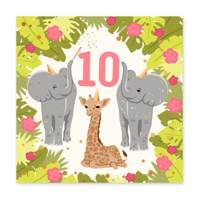 Tarjeta de cumpleaños 10 de la selva