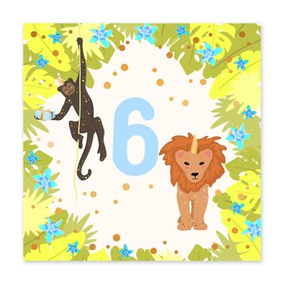 Dschungel-Geburtstag 6 blaue Karte