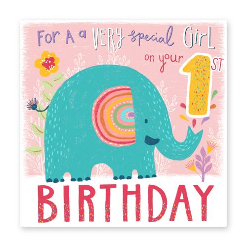Jungle Special Girl 1st Birthday Card