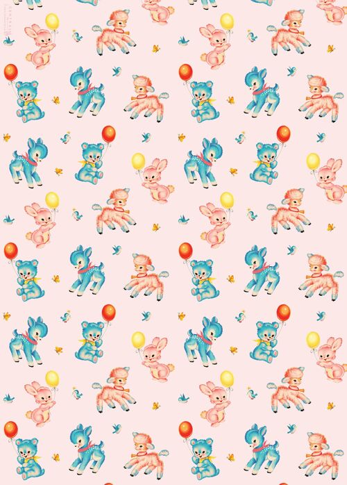 Kitsch Animals Pink Wrapping Paper - 1 Sheet
