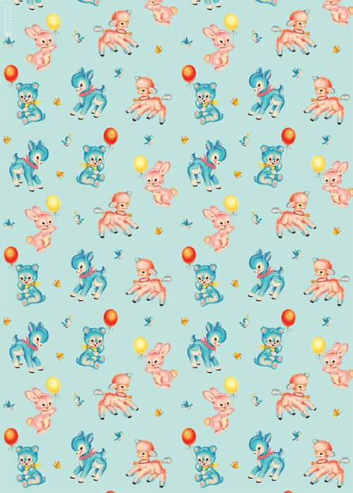 Kitsch Animals Blue Wrapping Paper - 1 Sheet