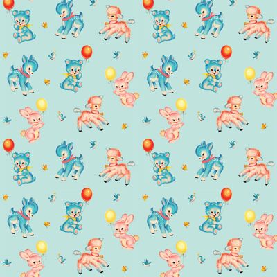 Kitsch Animals Blue Wrapping Paper - 1 Sheet