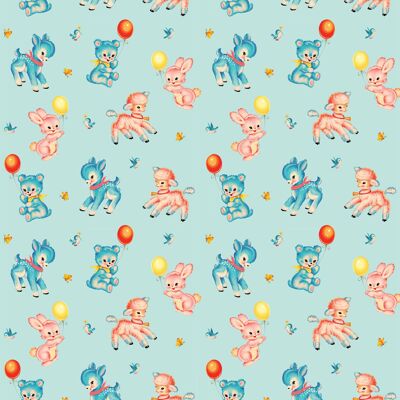 Kitsch Animals Blue Wrapping Paper - 1 Sheet